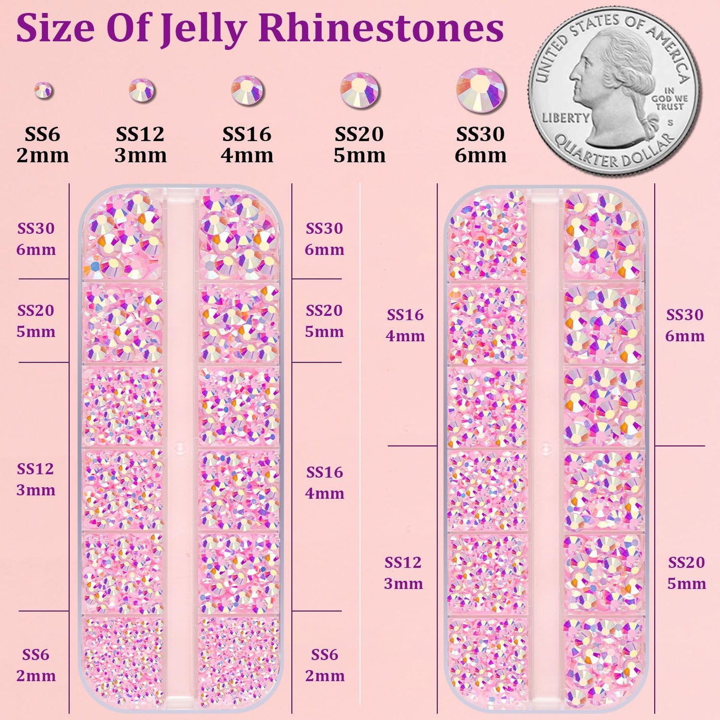 Resin Jelly Rhinestones for Crafting with B7000 Jewelry Glue, 2 Boxes Light Pink AB Flatback Crystals with 3Pcs 10ml Glue, Bedazzling Non Hotfix Gems for DIY Tumblers Clothing Shoes Manicure