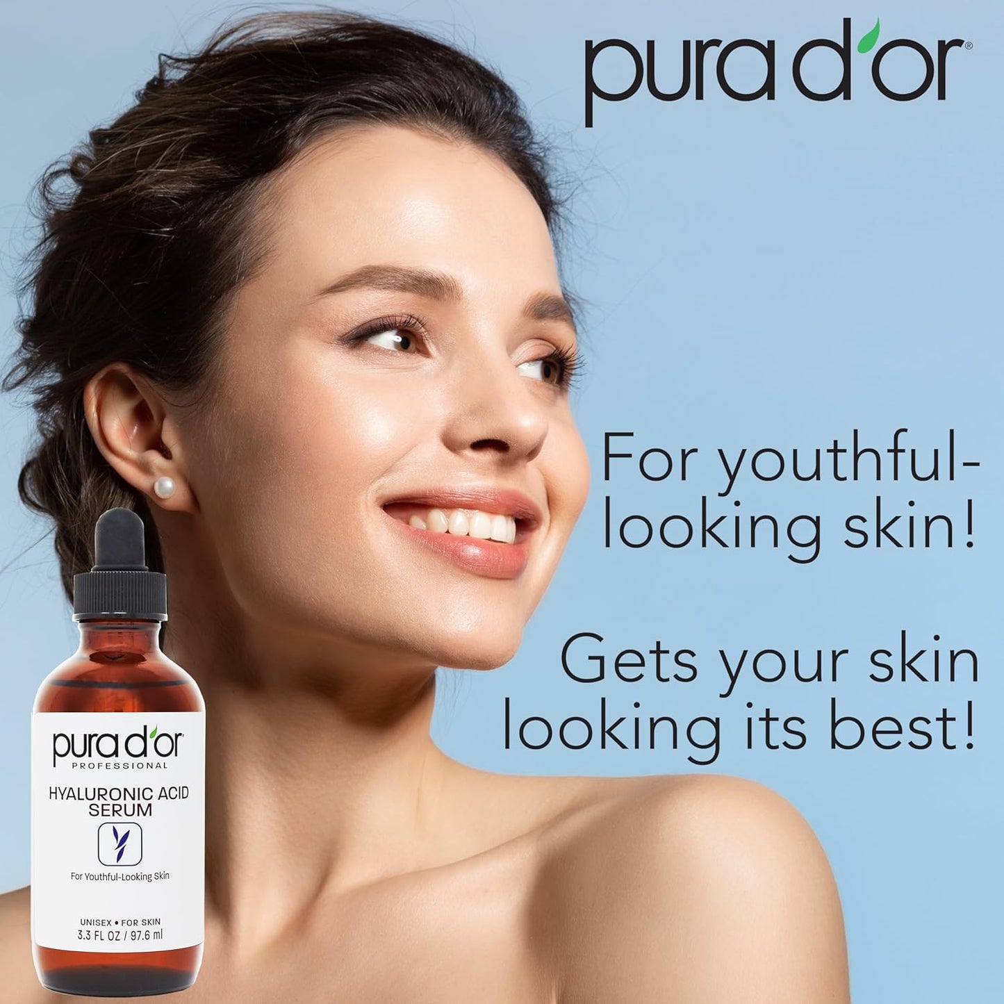 PURA D'OR Hyaluronic Acid Serum For Deep Hydration (3.3oz x2 = 6.6oz) Anti-Aging, Plumping & Moisturizing Formula For Smooth, Supple Skin - Natural Skincare Boost - Fine Lines & Wrinkle Reducer