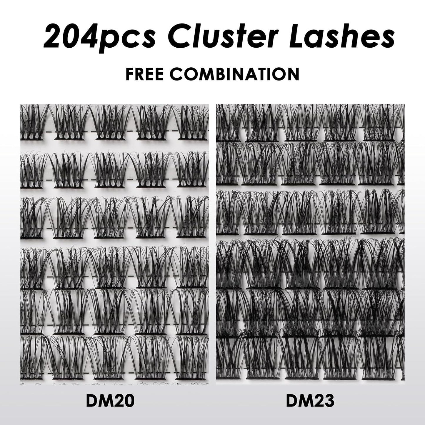 Lash Clusters 204 Pcs Individual Lashes Clusters Eyelash Extensions False Eyelashes DIY Lash Extension Kit Reusable False Eyelashes Natural Look Mix 10-16mm C D Curl(DM20+DM23)