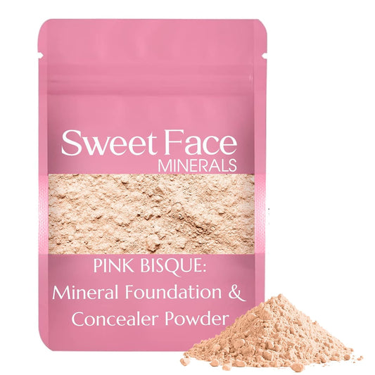 Foundation Powder Refill (Pink Bisque)(12 Gram Bag) By Sweet Face Minerals, Lightweight Mineral Loose Makeup Powder with SPF 20, Full Coverage Flawless Finish, Talc-free, Cruelty-Free, Refill Pouch