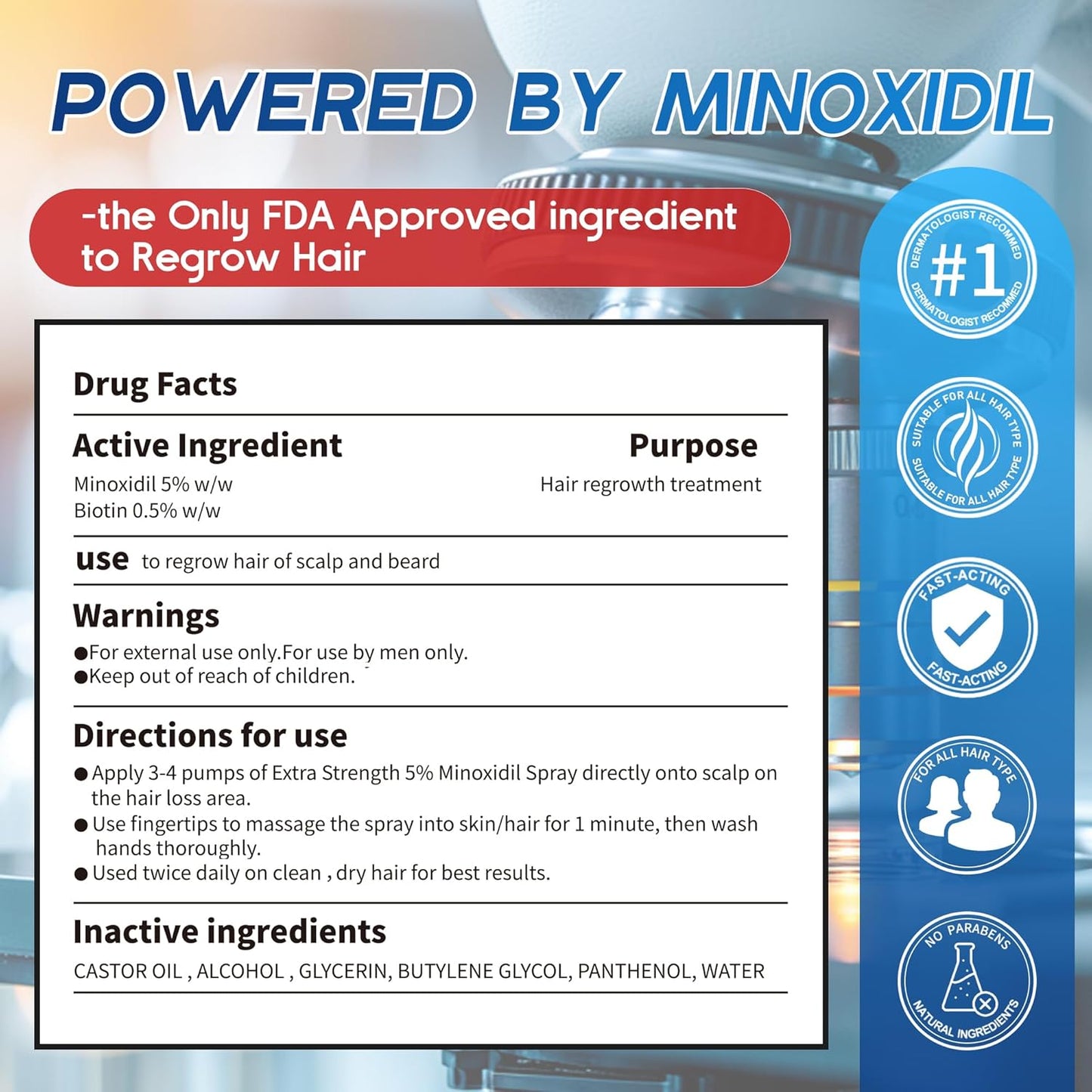 Minoxidil for Men Hair Growth Spray - 5% Topical Minoxidil for Hair and Beard Growth, Extra Strength Hair Regrowth Treatment for Hair Loss & Thinning Hair, 2 Fl Oz (60ml) *2