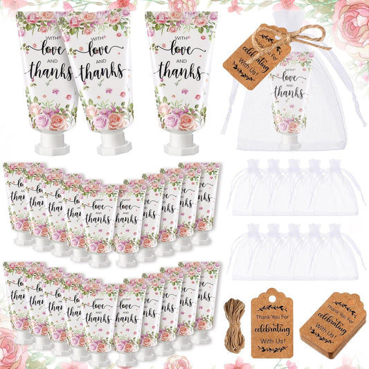 48 Sets Baby Shower Hand Cream Party Favors for Guests Gift Bulk Travel Size Hand Lotion Set for Baby Shower Wedding Christmas(Rose)