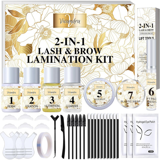Lash Lift Kit and Brow Lamination Kit 2-IN-1, Professional Eyelash Lift & Eyebrow Lamination for Fuller Brows & Long-Lasting Curl, At Home Salon-Quality DIY Kit with Easy Instructions