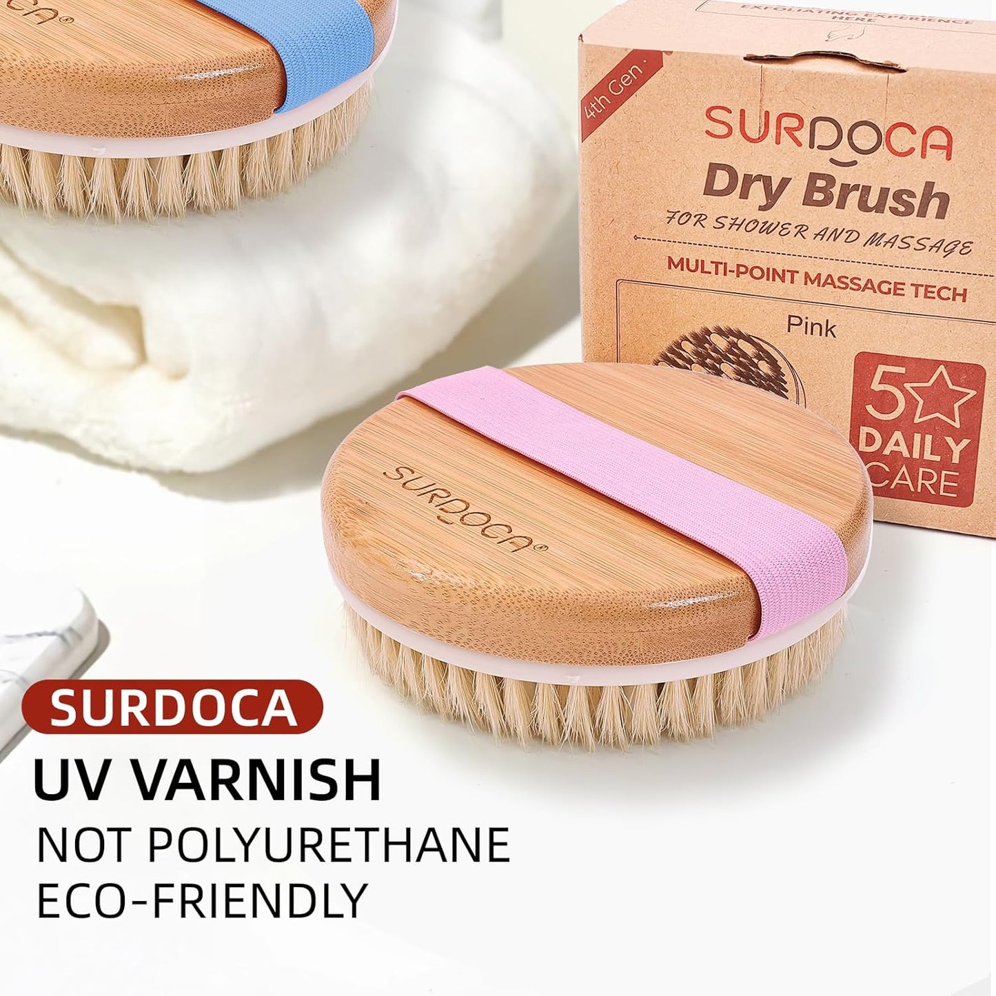 SURDOCA Dry Brushing Body Brush for Lymphatic Drainage, Wet & Dry Body Scrubber, Natural Exfoliating Brush, Pink