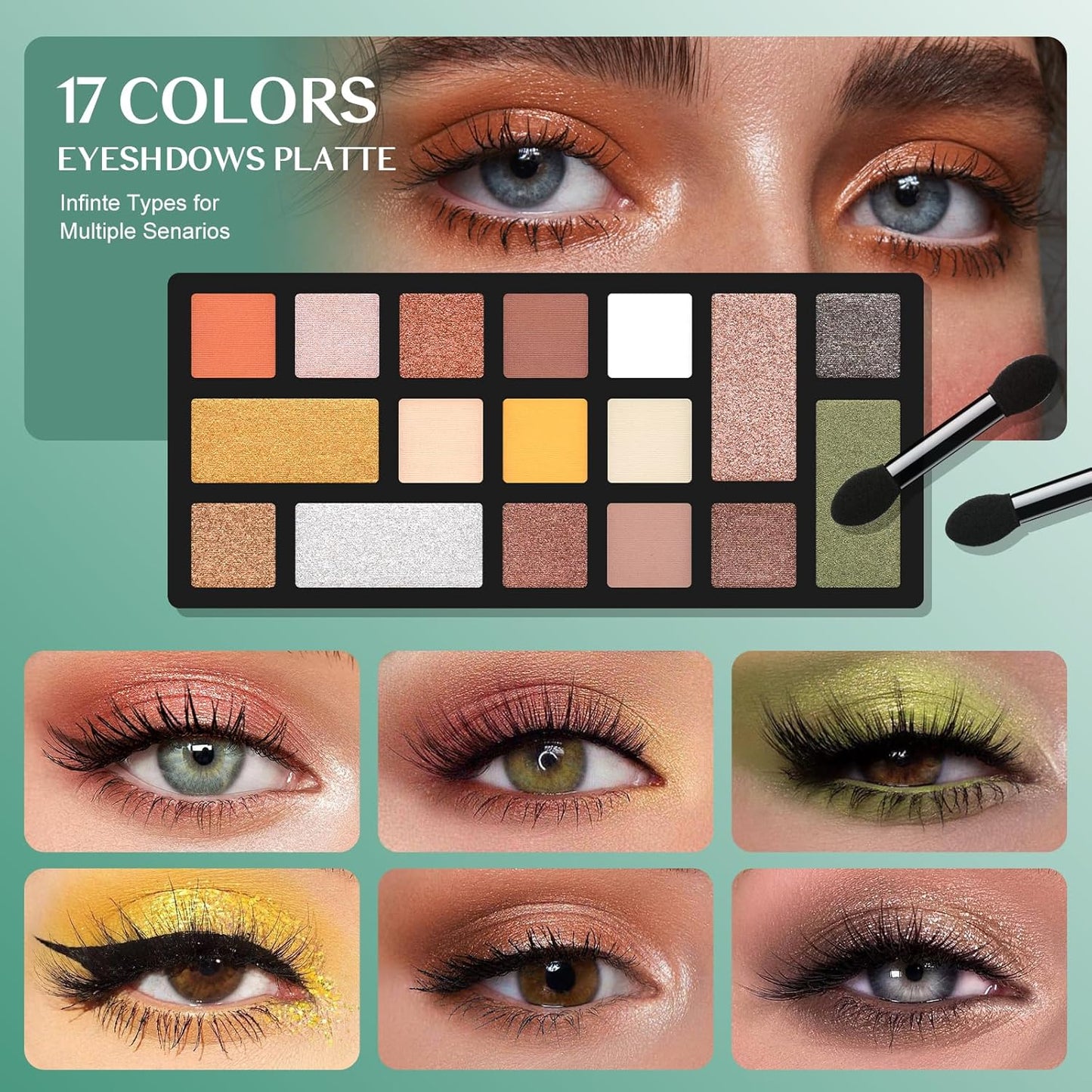 Color Nymph Beginner Makeup Kit For Teens, Girls Makeup kits With Recyclable And Key-Lockable Cabinet Included 17-Colors Eyeshadows Blushes Bronzer Highlighter Lipstick Brushes Mirror(Green)