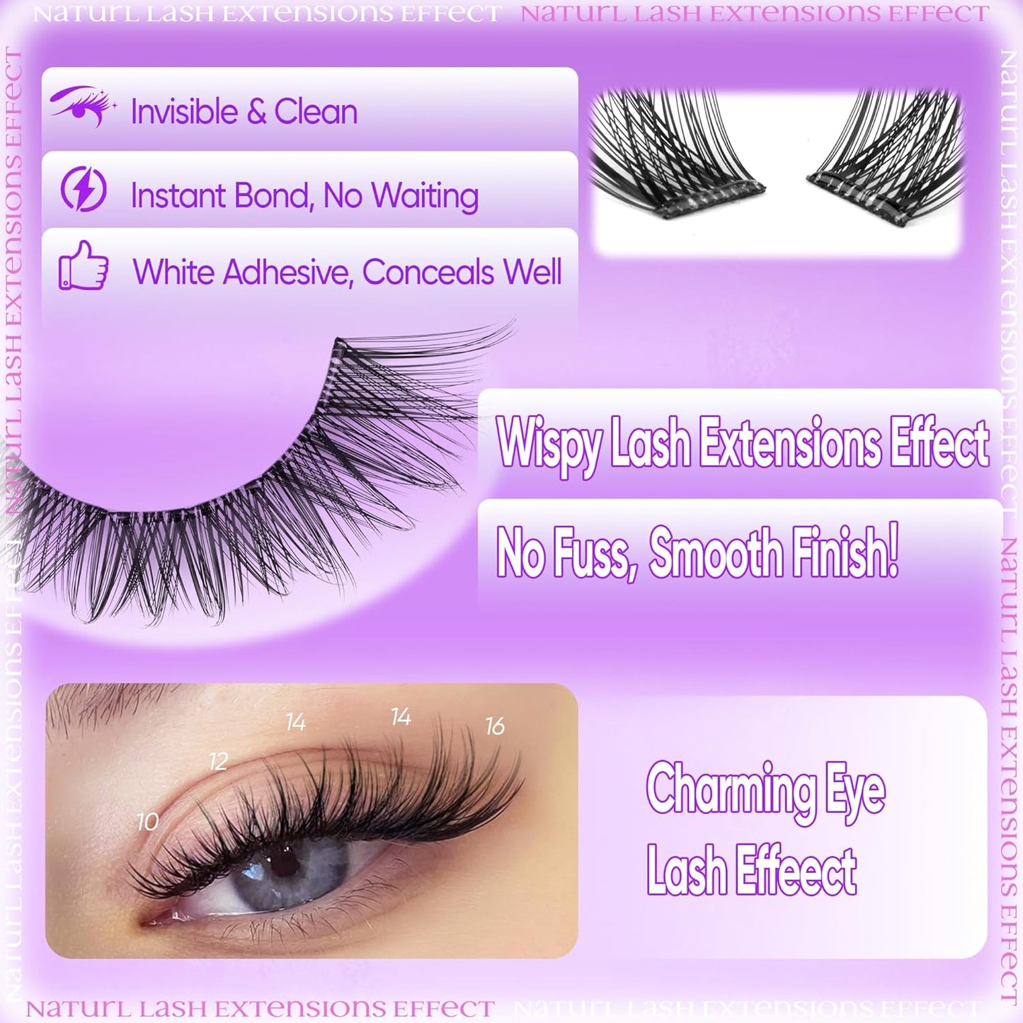 Self Adhesive Eyelash Clusters Natural Self Adhesive Lashes Cluster No Glue Eyelashes Press on Lashes Pre Glued Wispy Cluster Eyelash Extensions 8-16mm 120Pcs by zenotti