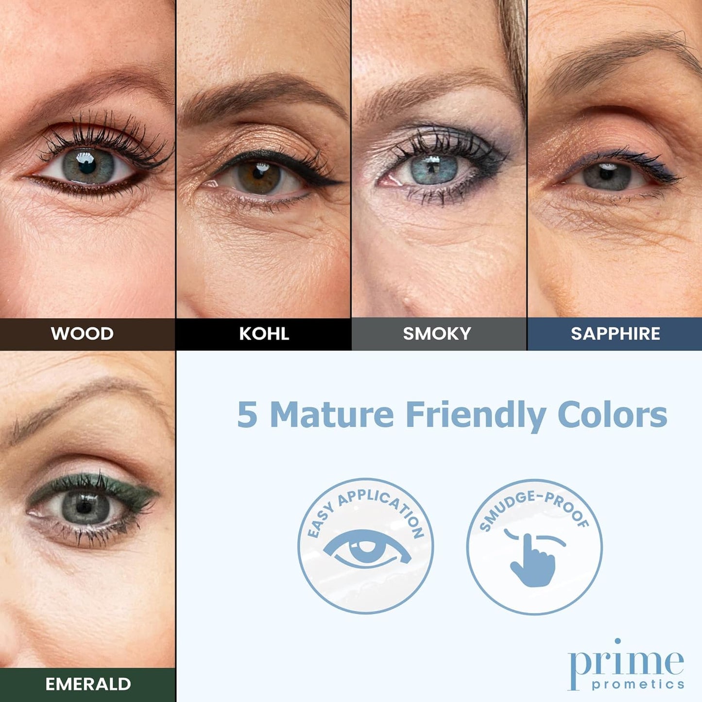 PrimeEyes Glide Eyeliner for Mature Women – Waterproof, Long-Stay and Mess-Proof – Gel Creme Texture, Discreet Sharpener and Effective Smudger (Smoky)