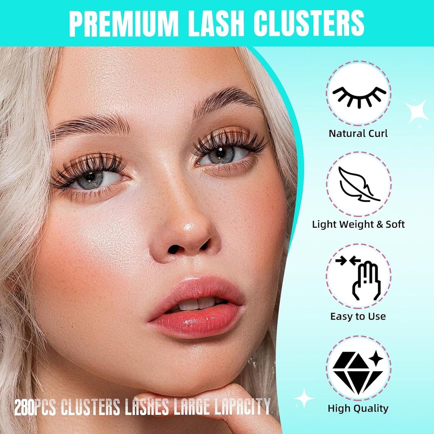 Lash Clusters Wispy 280PCS Eyelash Extension 50D Cluster Lashes Individual Lashes DIY Lash Extension Natural Look Cluster Eyelash Extensions Soft False Eyelashes at Home for Beginners(12mm)