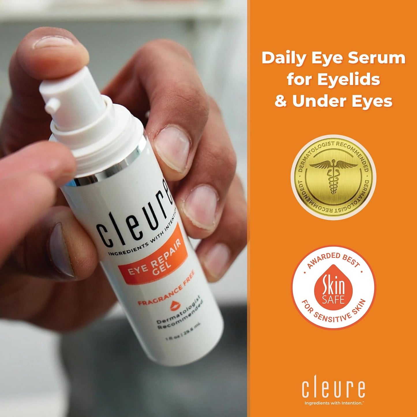 Cleure Anti Aging Eye Gel - Gentle Daily Hydrating Eye Serum for Sensitive, Dry Skin - Fragrance Free (1 fl oz, Pack of 1)
