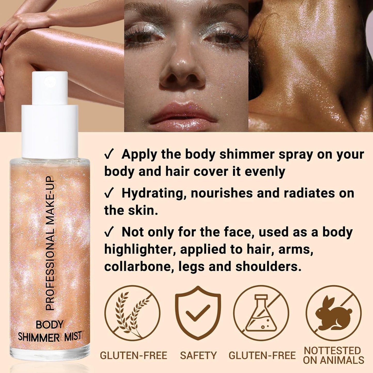 Face Liquid Highlighter Shimmer Body Spray for Hair and Skin, Luminizer Glow Spray for Face, Moisturizing Bronze Shimmer Illuminator (M2, Standard)