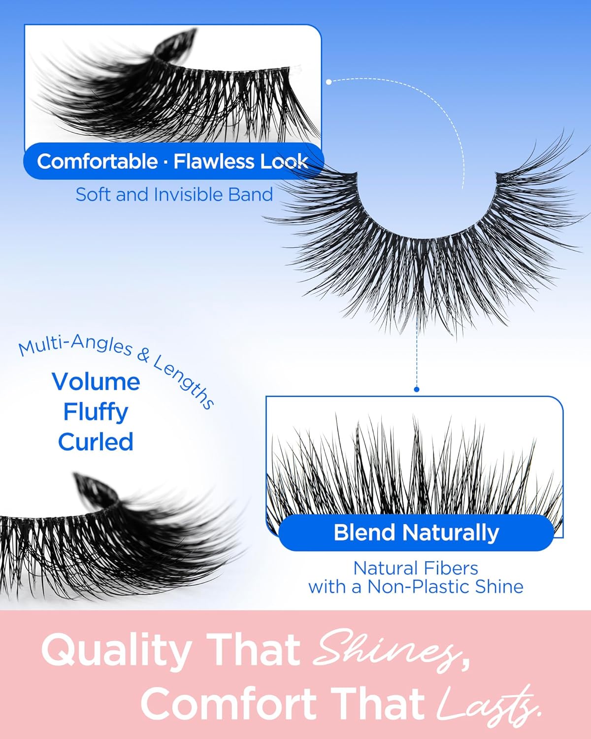 BEYELIAN 14 Pairs False Eyelashes Clear Band D Curl 9-15MM Eye Lashes Pack, Soft and Lightweight Invisible Band Faux Mink Lashes, Reusable, Easy to Apply (14P-HSCS-55)