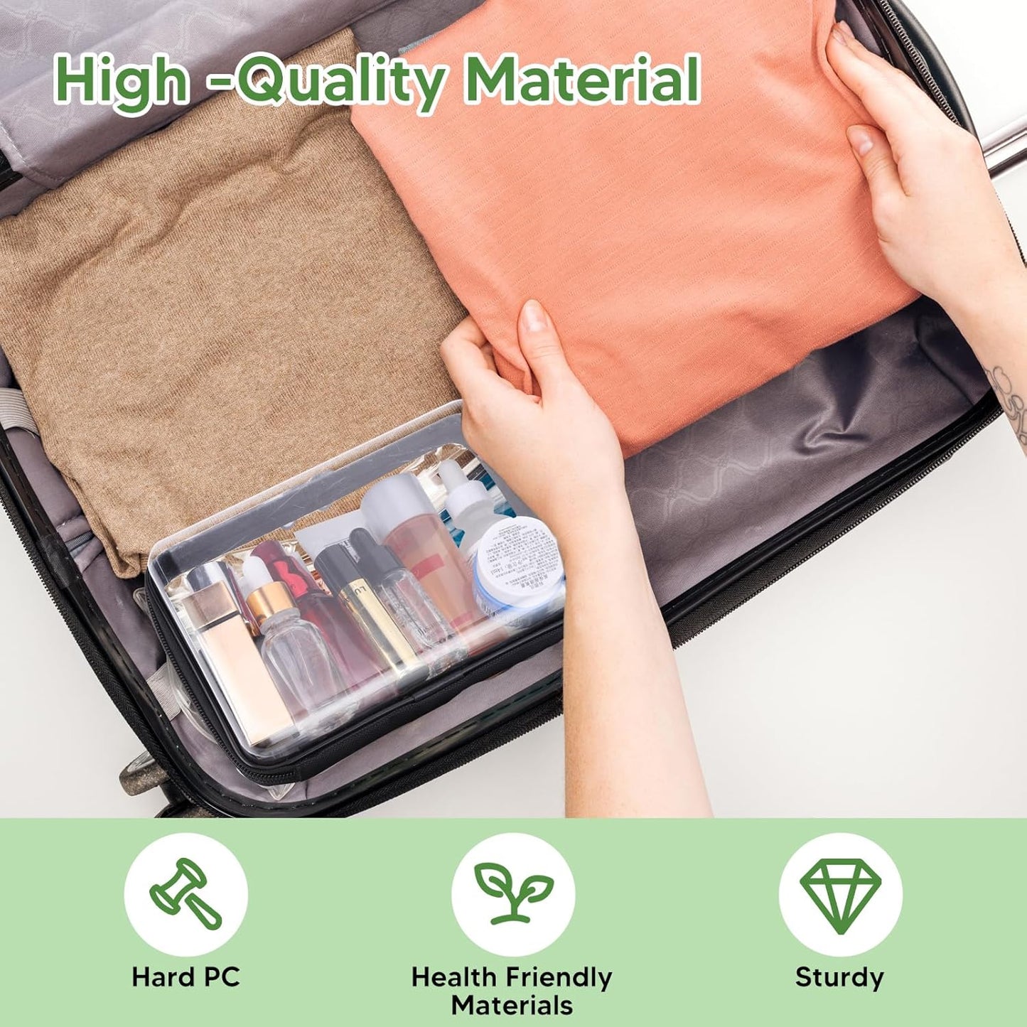 2PCS Zippered Hard Pouch Double,Portable Waterproof Cosmetic Bag with Zipper,Toy Storage Organizer Bins,Hard Plastic Case,Clear Zipper Bags for Organizing,Pencil Case (7.5+7inch)