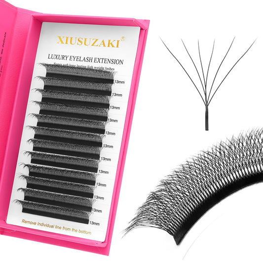W Lash Extensions Supplies 6D Eyelash Extensions W Shape 0.07mm Thickness D Curl 14mm Premade Fans Easy Fan Lashes Volume Matte Black 12 Rows Crisscross Eye Lashes(W-6D-0.07-D,14mm)