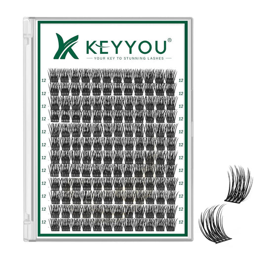 Lash Clusters 144pcs Individual Lashes D Curl 12mm Eyelash Clusters KEYYOU Air Touch Cluster Lashes Super Lightweight Soft Wispy Comfortable Easy DIY at Home(Air03-D-12mm)