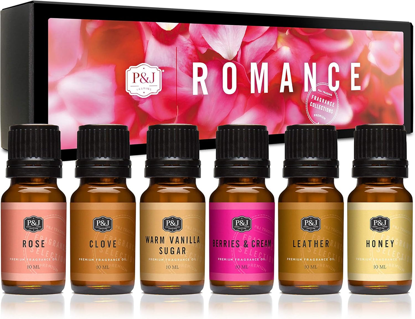 P&J Fragrance Oil Romance Set | Honey, Rose, Leather, Warm Vanilla Sugar, Berries & Cream, Clove Candle Scents for Candle Making, Freshie Scent, Soap Making Supplies, Diffuser Oil Scents