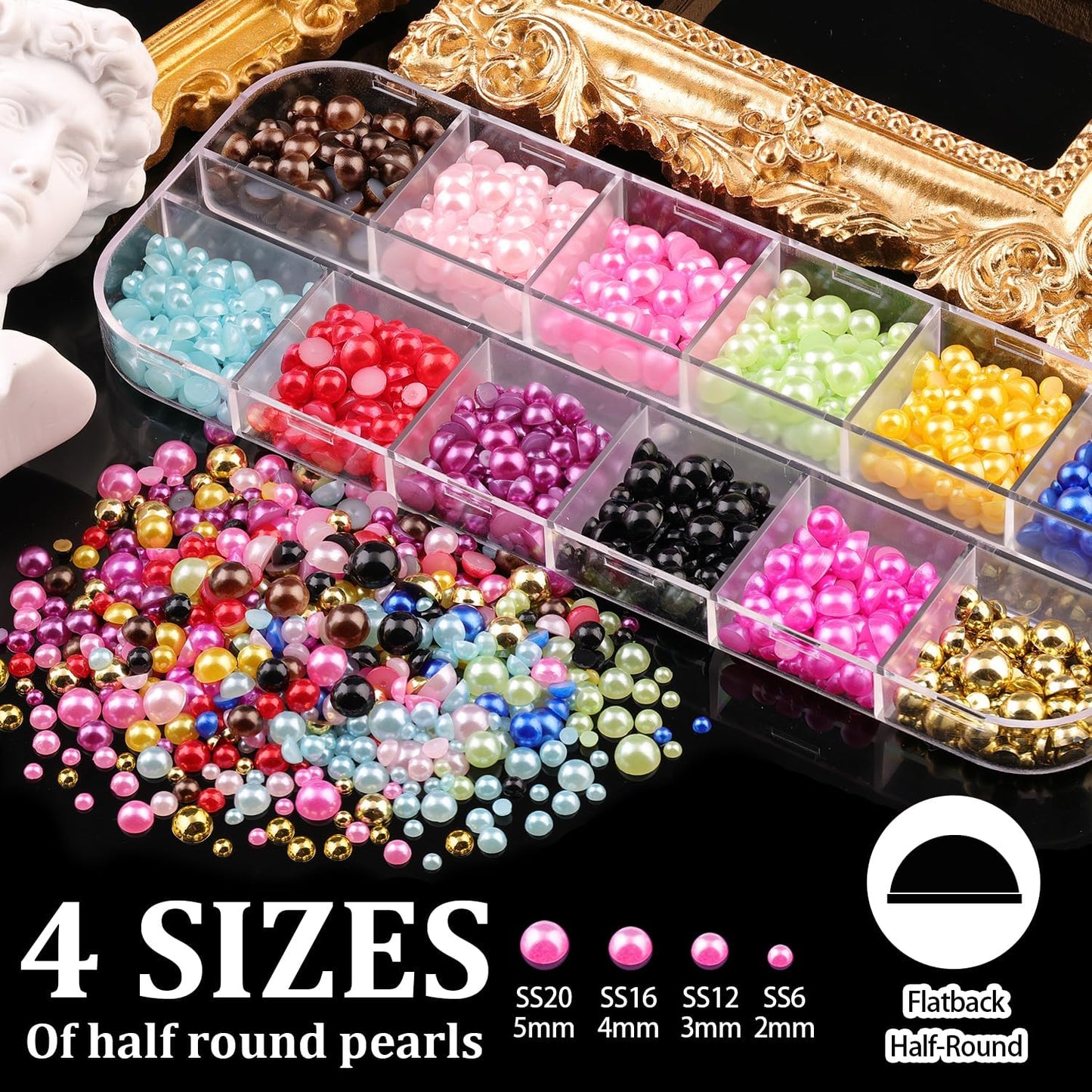 Rhinestones for Nails & Pearls, Manicure Kit with Nail Rhinestone Glue Gel, Flat Back Glass Crystal AB + Clear Gems, Colorful Half Round Pearls, Gem Glue (UV/LED Needed) with Dotting Tools
