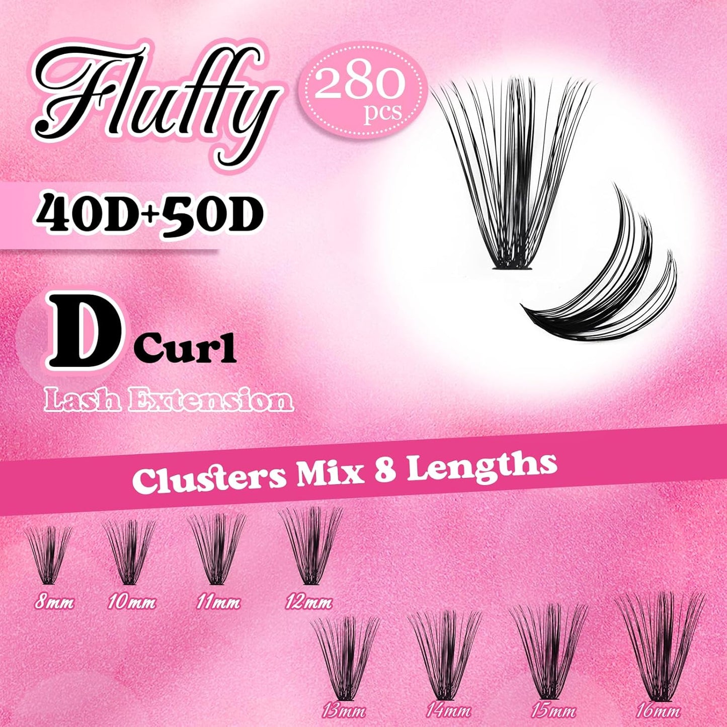 Cluster Lashes D Curl Lash Clusters 280 Pcs Lash Extension Clusters Individual Lashes Soft DIY Eyelash Extensions Mixed Tray Eyelash Clusters Natural Look (40D+50D-0.07D, 8-16mm)
