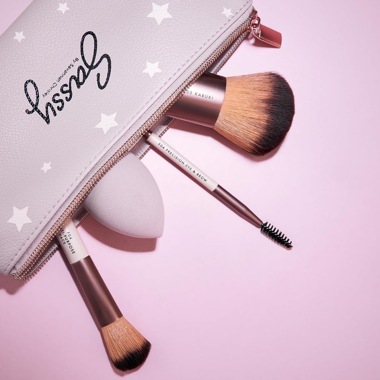 Sassy by Savannah Chrisley Sassy Brush Kit - Beauty Tool Kit for Women - All-in-One Beauty for Eyes and Face - Brush Kit Great for Makeup Application - Kit Includes Reusable Zipper Pouch - 4 Pc