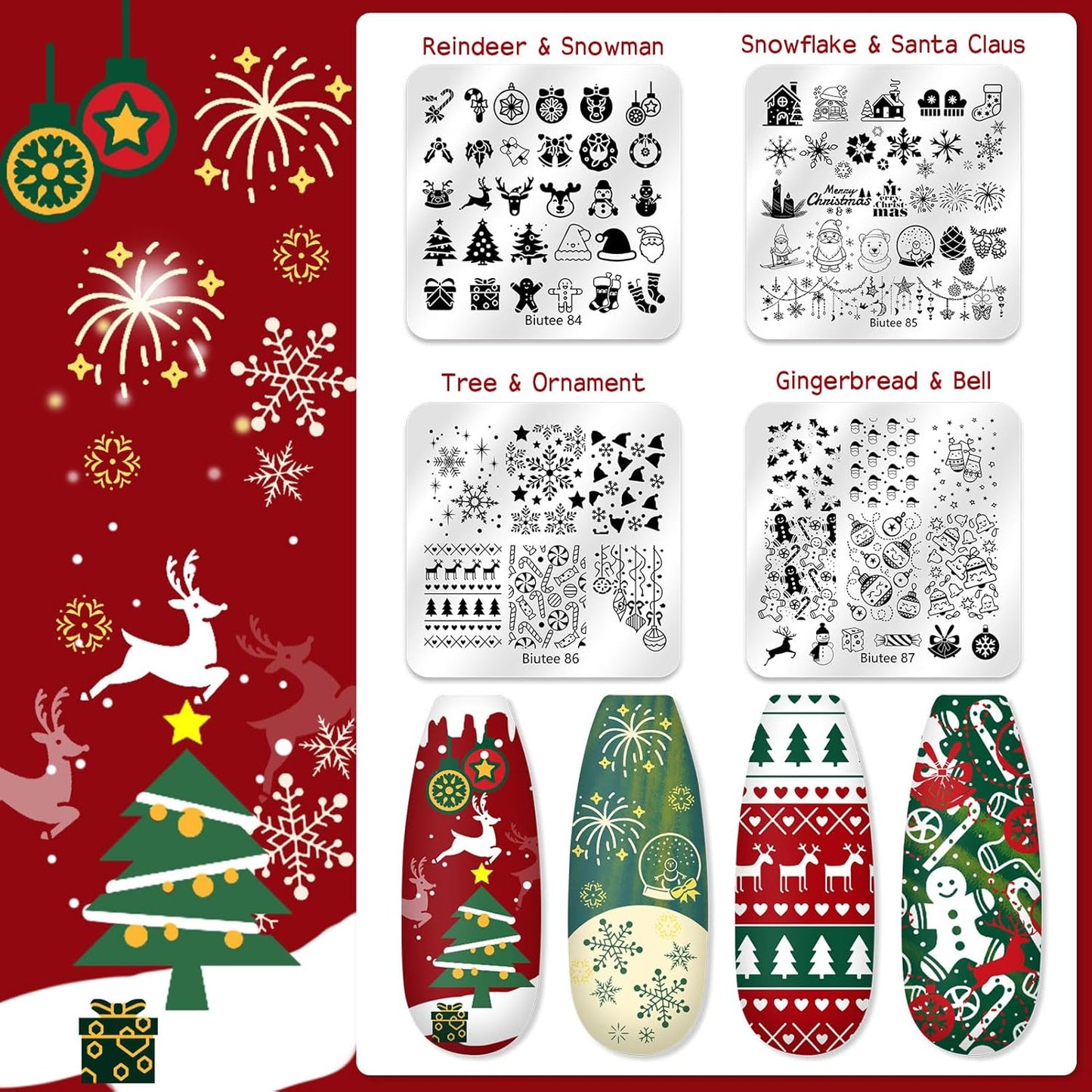 Biutee Nail Stamping Plate 20Pcs Nail Stamper Kit 16Pcs Nail Art Stamping Plates with Silicone Stamper, Scraper & Storage Bag, Stamp Plates Star Plaid Love Leaf Template Halloween Design Gift