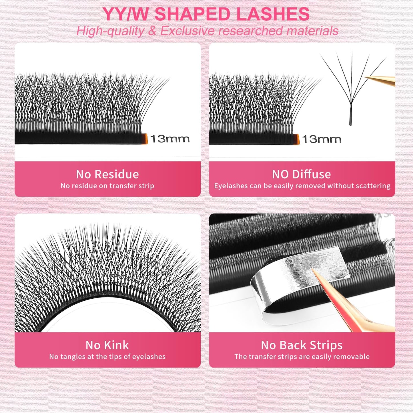 W Lash Extensions Supplies 5D Eyelash Extensions W Shape 0.07mm Thickness C Curl 9mm Premade Fans Easy Fan Lashes Volume Matte Black 12 Rows Crisscross Eye Lashes(W-5D-0.07-C,9mm)