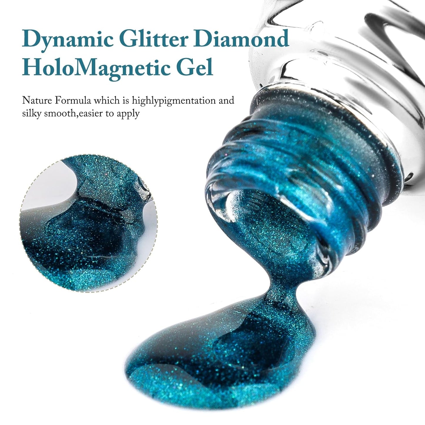 Cat Eye Gel Nail Polish with Magnet Stick, 15ml Glitter Holographic Nail Polish, Magnetic Effect Gel for Home DIY Manicure Gift, Blue Tears