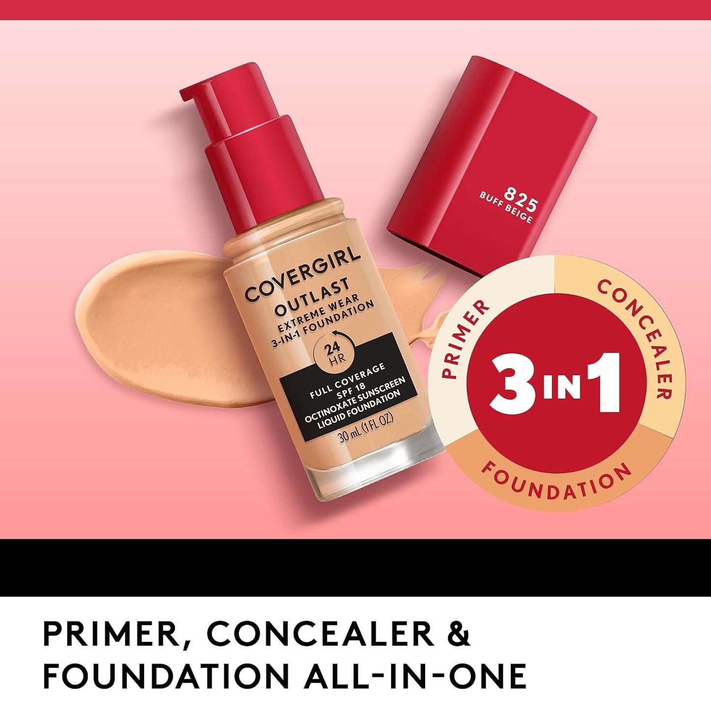 Covergirl Outlast Extreme Wear 3-in-1 Full Coverage Liquid Foundation, SPF 18 Sunscreen, Deep Golden, 1 Fl. Oz.