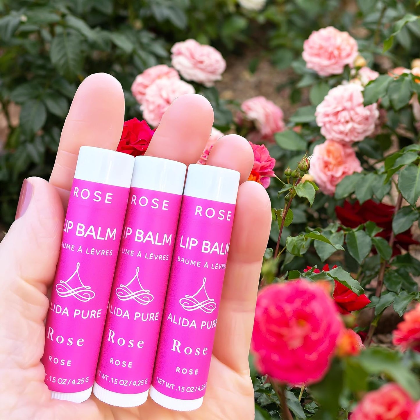 Rose Lip Balm Collection, Vegan Set, Beeswax Free, with Organic Jojoba and Avocado Oil, Vitamin E, Natural Moisturizer for Dry, Chapped Lips, 3 Tube Set
