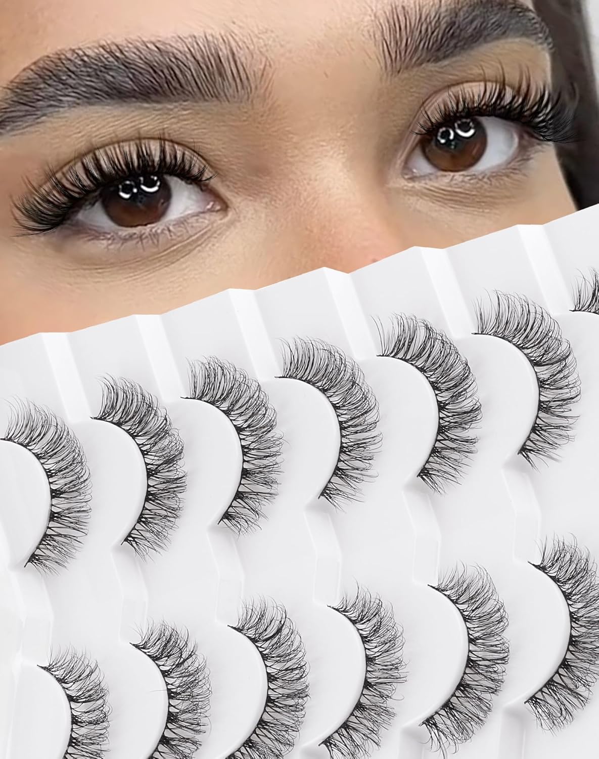 Lashes Wispy Natural Like Russian Eyelashes Everyday Flared Strip Eyelas Doll False Eyelash 7 Pairs F01