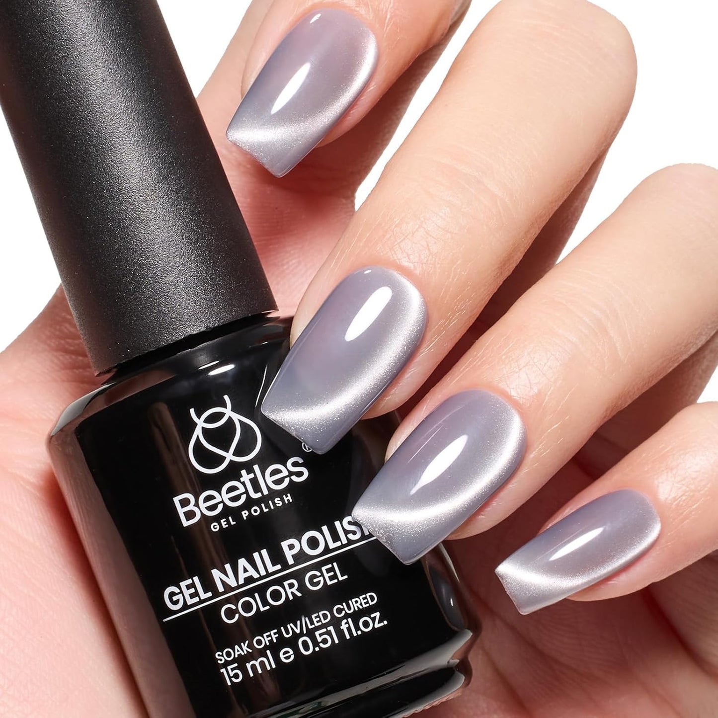 Beetles Gray Cat Eye Gel Nail Polish - 15ML Dark Gray Glass Cat Eye Glitter Gel Polish with Magnet Shimmer Sheer Gel Soak Off UV Moonlit Dew Collection Nail Art Design Manicure Gifts for Women