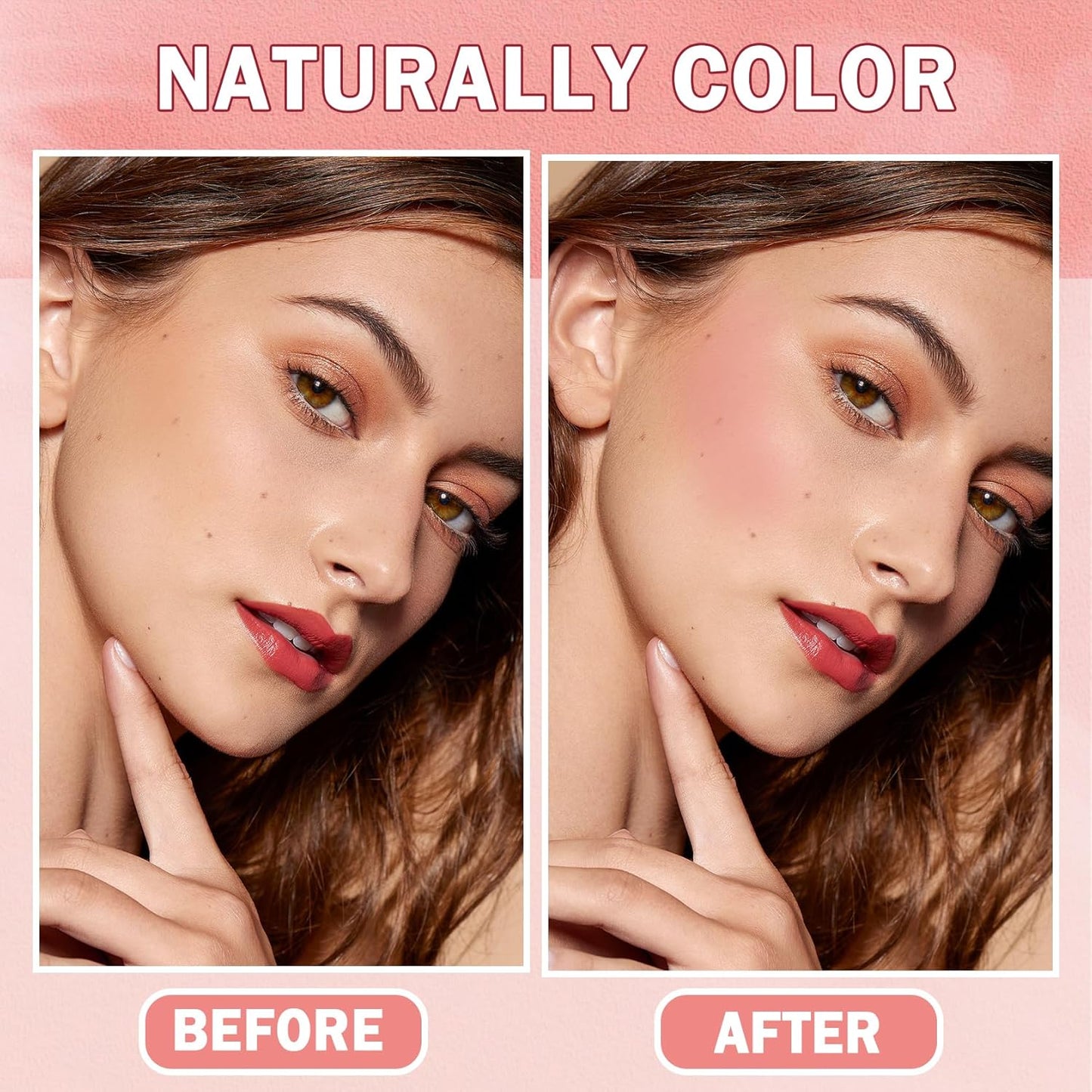 Cream Blush Stick with Sponge 3 in 1 Multi-Use Blush Makeup Stick Long Lasting Waterproof Natural Matte Cream Blush Stick for Cheeks, Lips and Eyes - Rose Red