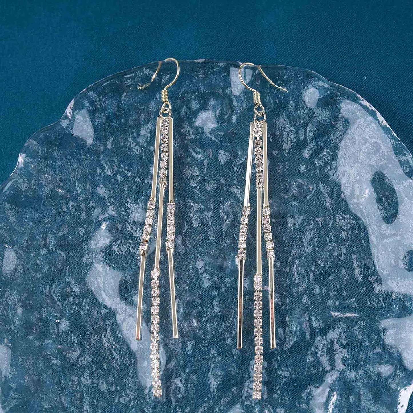 Vintage Crystal Tassel Earrings Rhinestone Bar Drop Earrings Long Rhinestone Chain Earrings Gold Cz Bar Hook Earrings Sparkle Tennis Chain Earrings Jewelry for Women