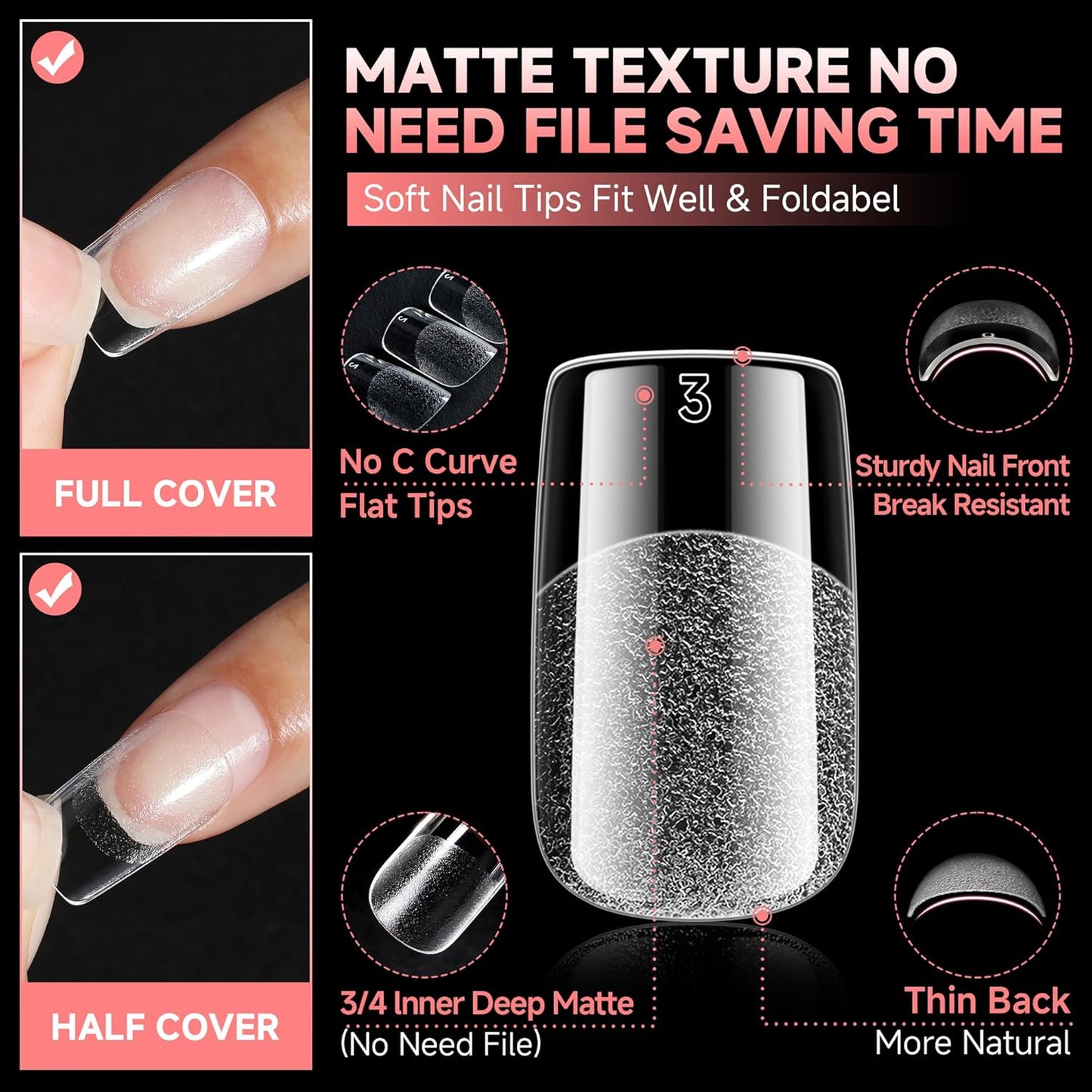 UNA GELLA Short Square Nail Tips, 600PCS Square Gel Nails Tips Pre Etched Full Cover Soft Gel Press on Nails No C Curve For Women Girl DIY French & Chrome Style Salon At Home 12 Sizes