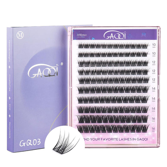 GAQQI Lash Clusters, Eyelash Clusters 120PCS C Curl Individual Lashes, Wispy Cluster Eyelash Extension 10-16mm Mixed Length, Natural Looking Cluster Lashes （GQ03, C Curl, 10-16mm)