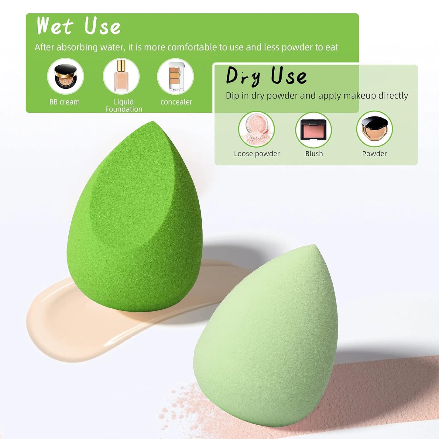 COSTICA Makeup Sponge Set Blender, Beauty Sponge Makeup Blender Flawless for Liquid - Multi Colored 4 pcs Avocado Series