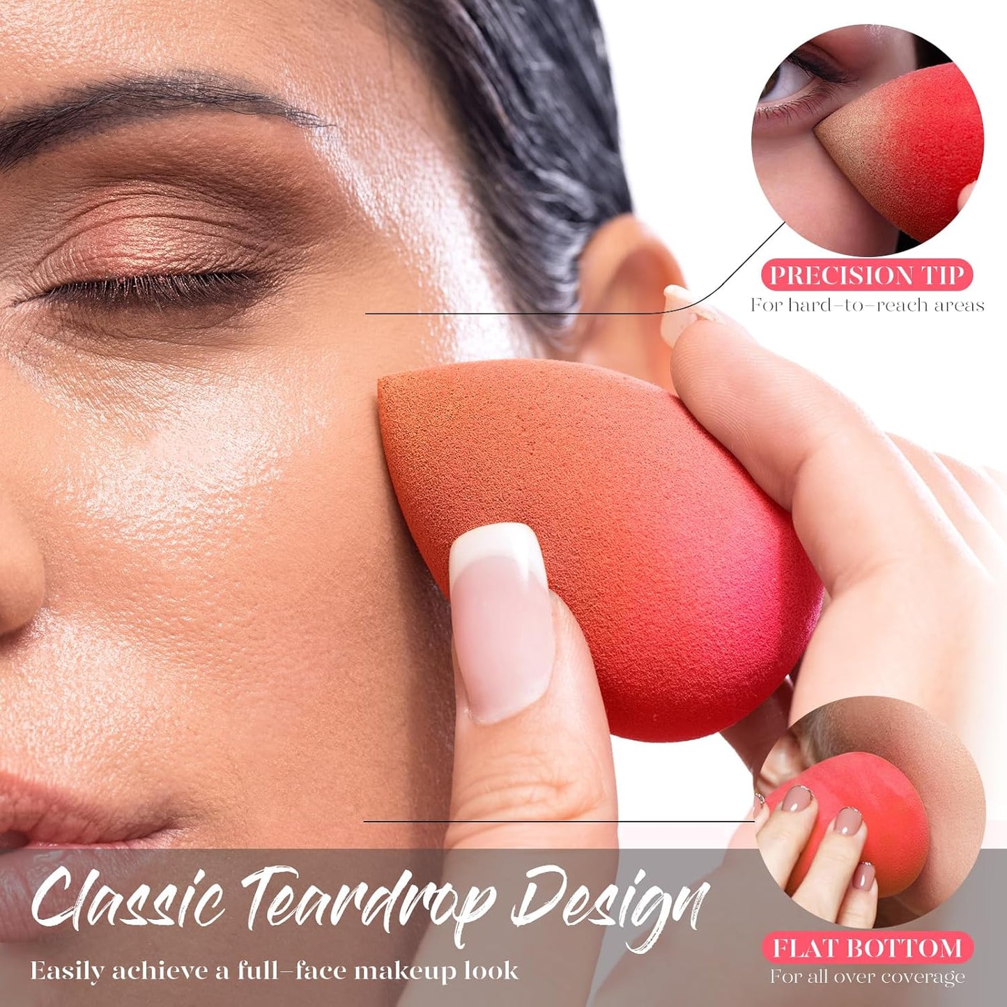 BEAKEY Makeup Sponge 5 Pcs Set, Latex-Free and Soft Boun Boun Beauty Sponge for Blending, Makeup Sponges for Foundation, Liquid, Cream and Powder. Blender for Enhanced Make Up Application