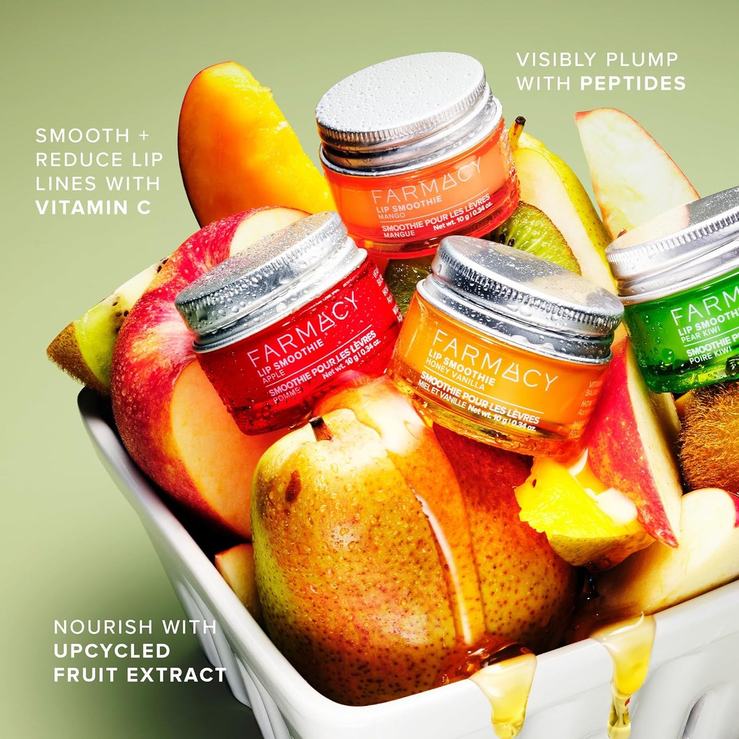 Farmacy Peptide Lip Smoothie - Hydrating Lip Balm with Vitamin C to Visibly Plump & Smooth Lines - Nourishing Treatment with a High-Gloss Finish - Pear Kiwi (10g)
