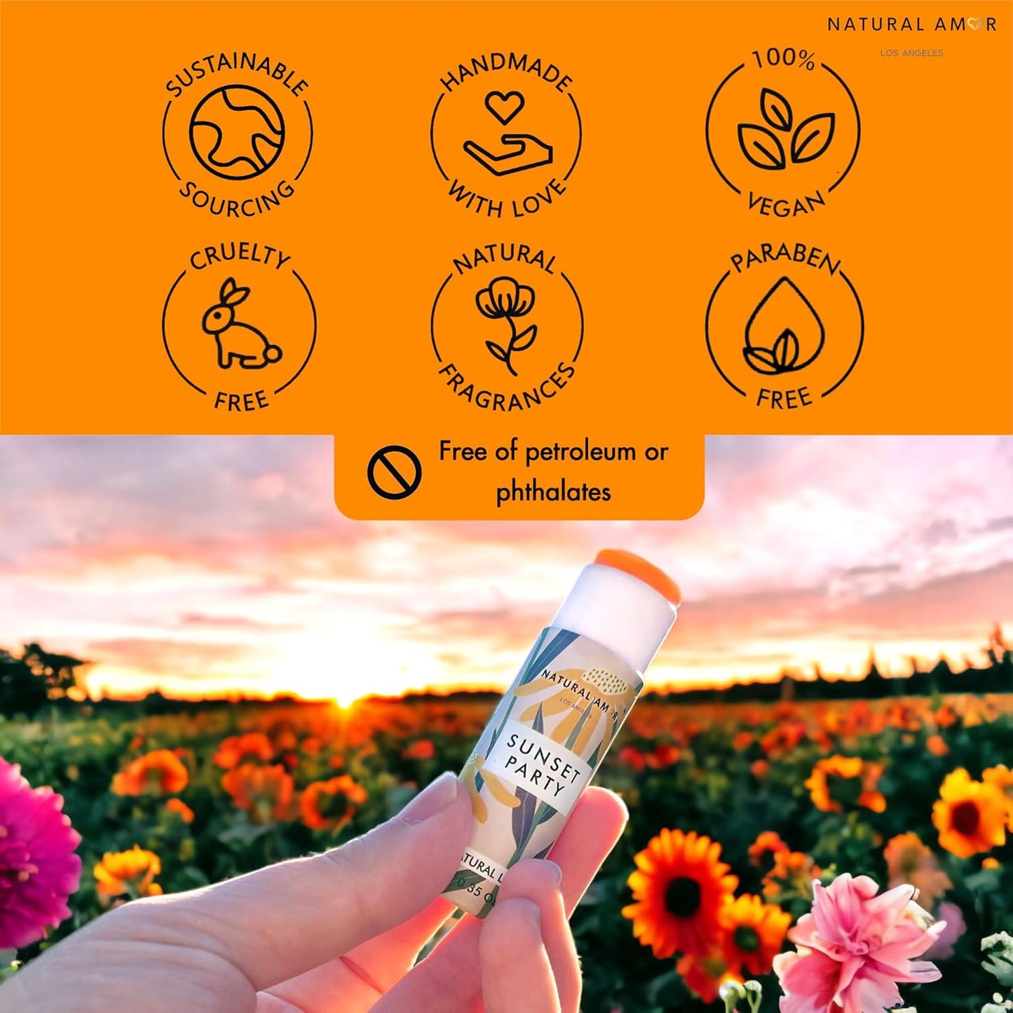 Natural Amor All Natural Lip Balm - 0.3oz Paper Tube - Handcrafted with Beeswax, Vitamin E, Essential Oil and Coconut Oil - Cruelty-Free, Citrus Scent