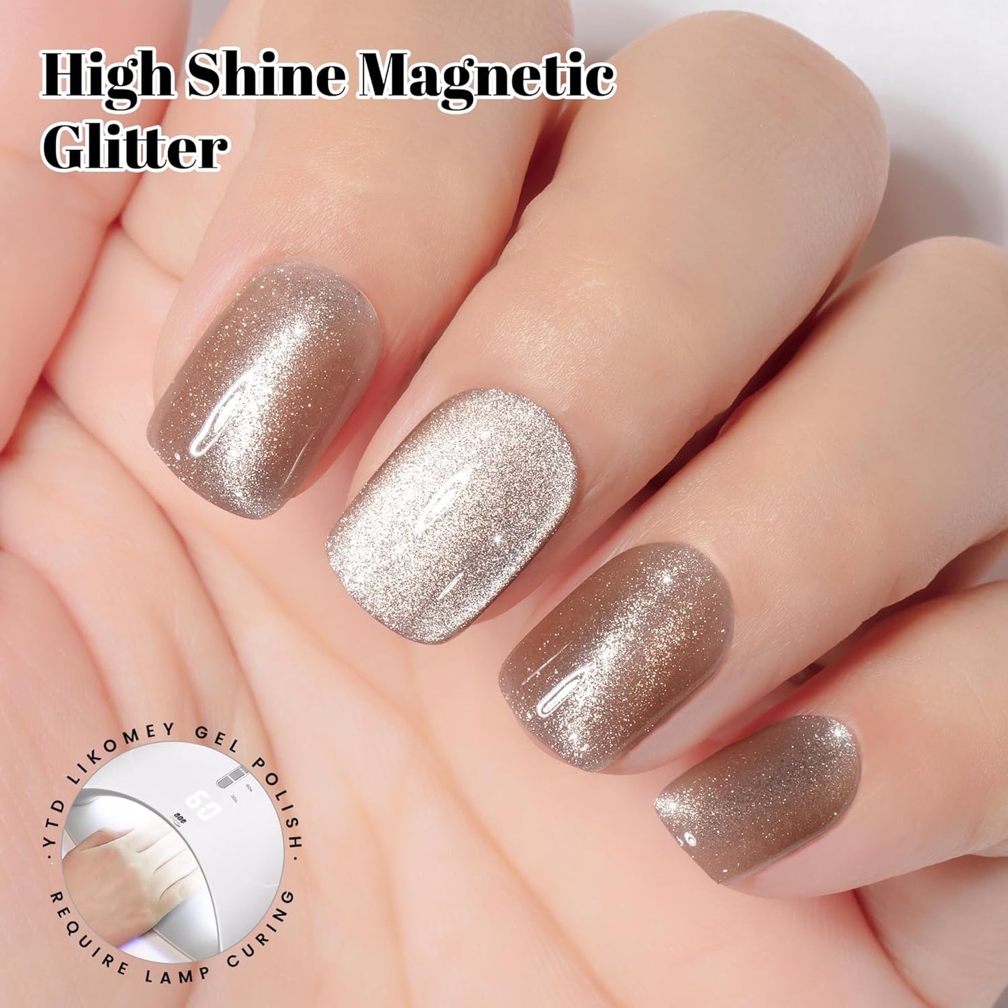 YTD Likomey Cat Eye Gel Nail Polish,15ml Champagne Gold Holographic Translucent Neutral Jelly Sheer Shiny Magnetic Glitter UV Varnish with Magnet Stick,MY331