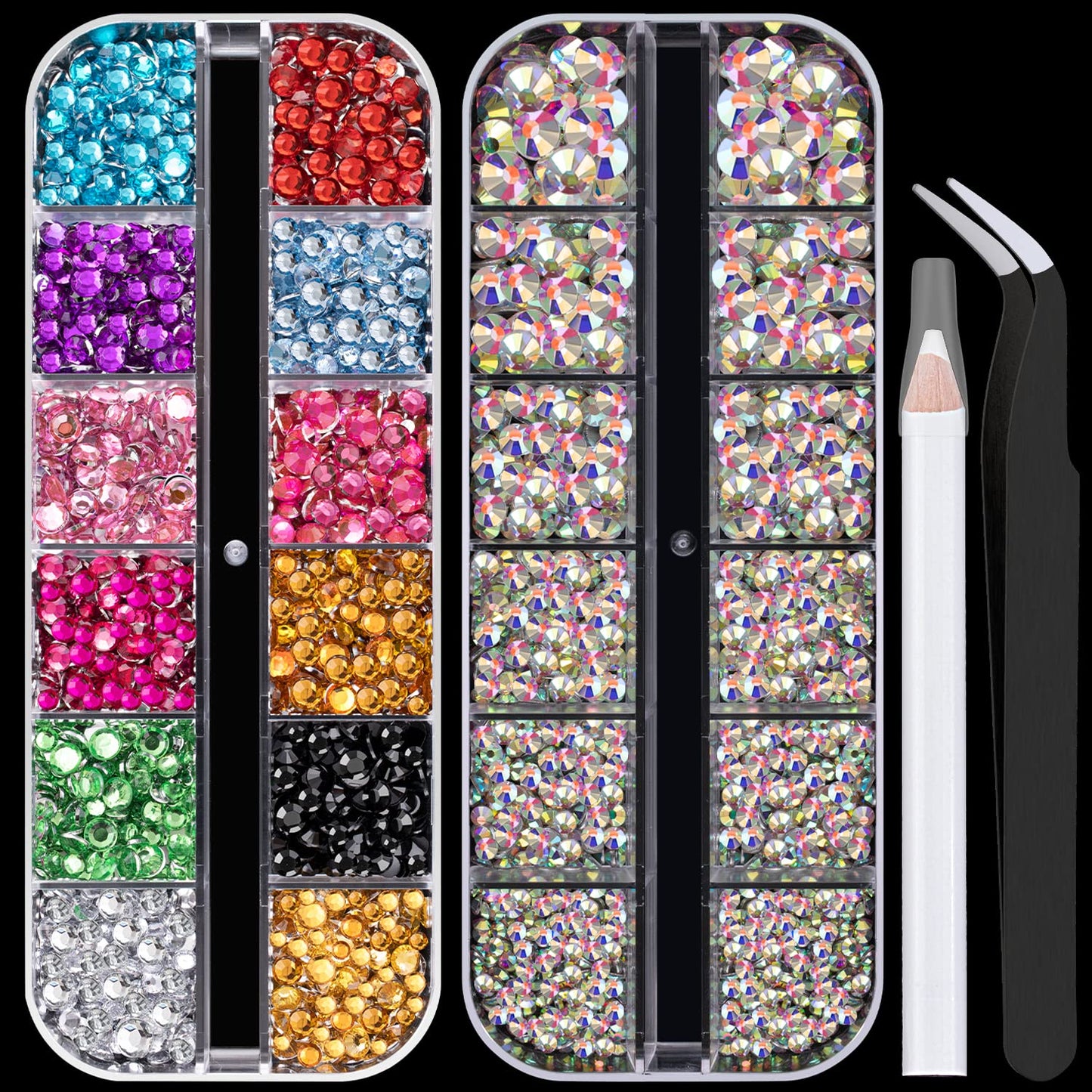 Flat Back Rhinestone Kits Colorful Rhinestones+Crystal AB Gems With Picker Pencil And Tweezer For Home DIY And Professional Nail Art