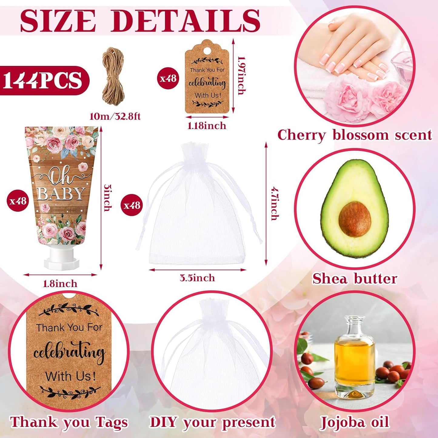 48 Sets Baby Shower Hand Cream Party Favors for Guests Gift Bulk Travel Size Hand Lotion Set for Baby Shower Wedding Christmas(Floral)