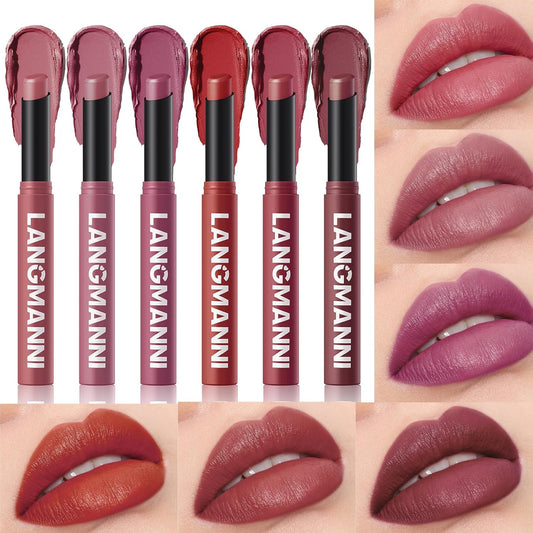 Jolilab 6Pcs Velvet Matte Lipstick Nude Matte Soft Dark Color Stick High Pigmented Long-Lasting Waterproof Lip Stick Lip Balm Beauty Cosmetics Gift for Girls and Women(07#-12#)