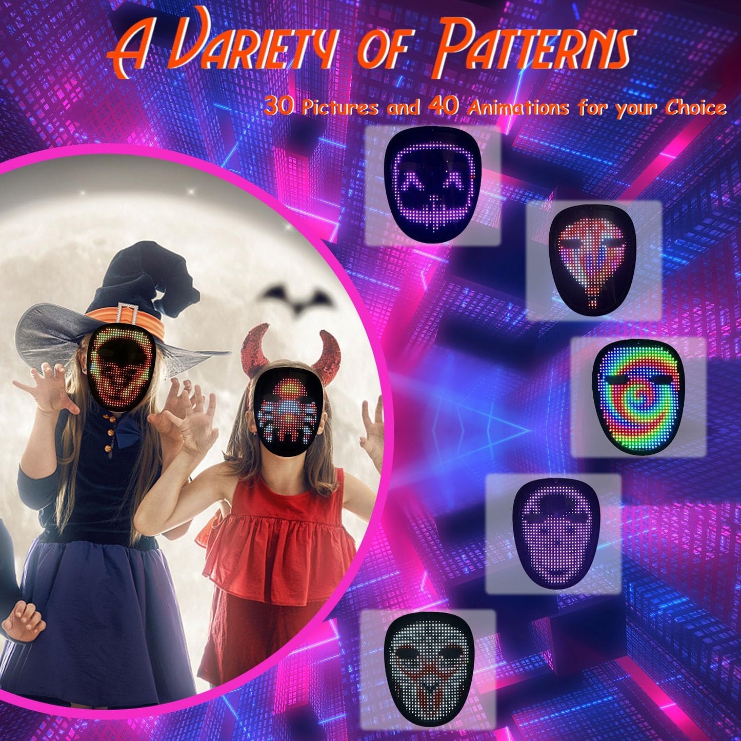 Depointer Life Led Mask with Gesture Sensing,Unisex LED Lighted Face Transforming Mask for Costume Cosplay Party Masquerade