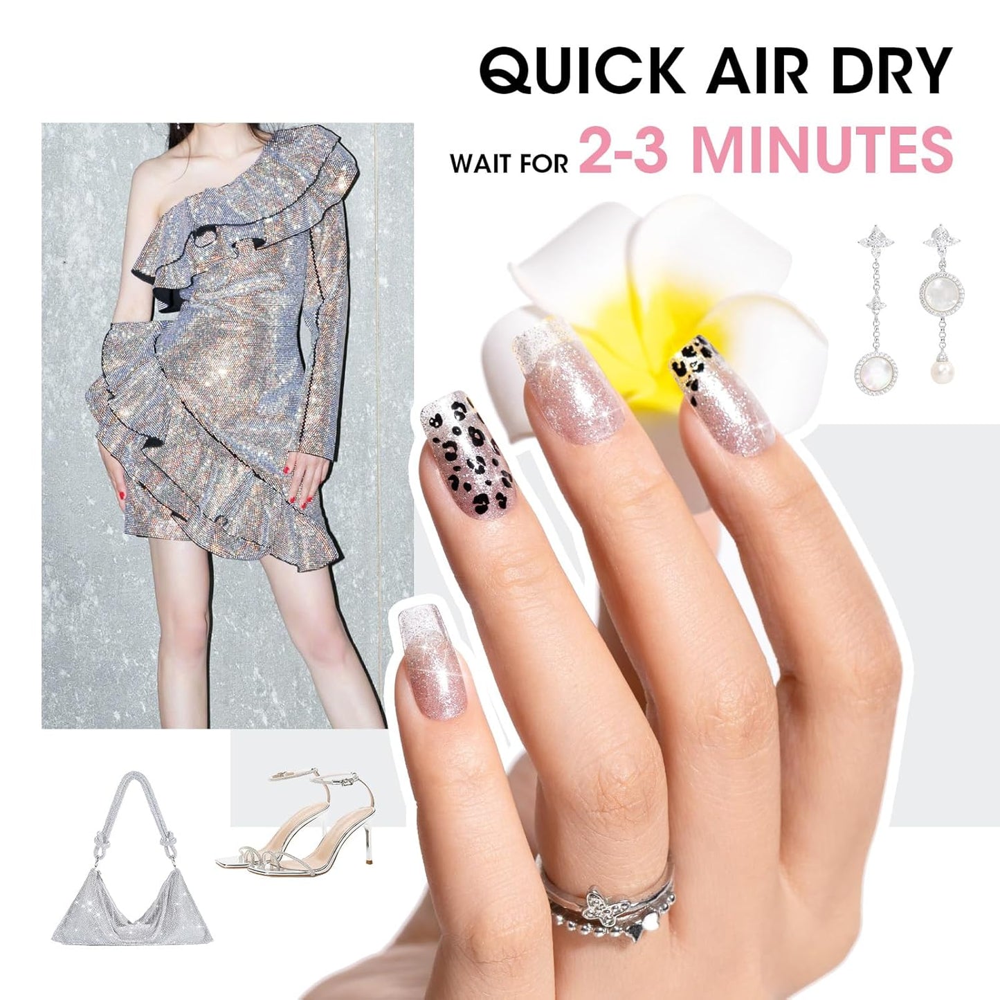 GELLEN Sheer Shimmer Pink Nail Polish & Clear Base Top Coat Nail Polish, Light Pink Shimmer Nail Polishes Summer Spring Translucent 6pcs Set, Quick Dry Regular Nail Polishes Non UV Gel, Hema Free