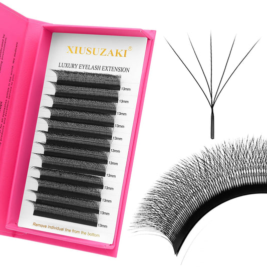 W Lash Extensions Supplies 5D Eyelash Extensions W Shape 0.07mm Thickness C Curl 12mm Premade Fans Easy Fan Lashes Volume Matte Black 12 Rows Crisscross Eye Lashes(W-5D-0.07-C,12mm)