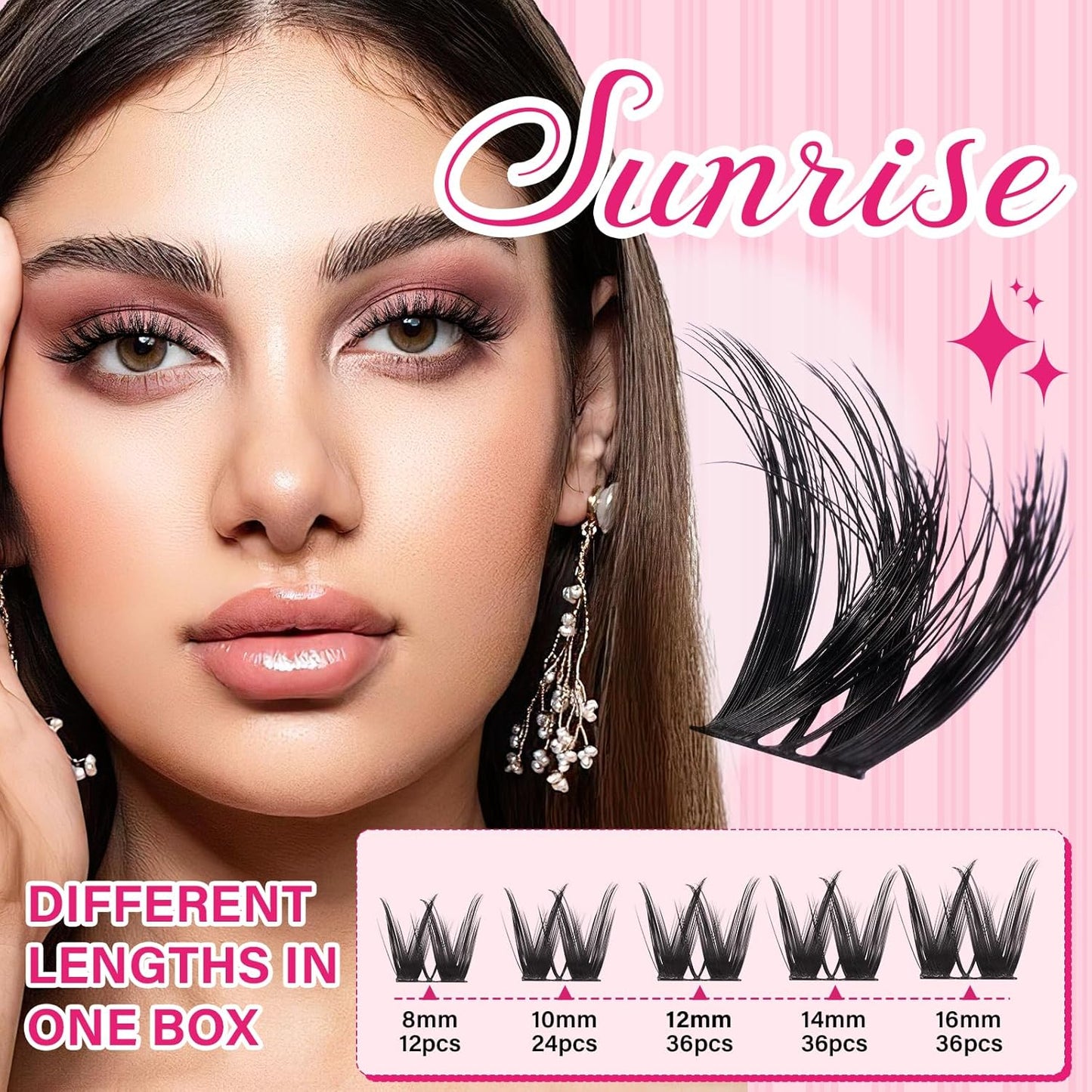 PRO LASHBEAUTY Lash Clusters, Eyelash Clusters 8-18 Mixed Cluster Eyelash Extensions Mixed Lash Extension Reusable Soft & Comfortable (Sunrise,8-16mix)