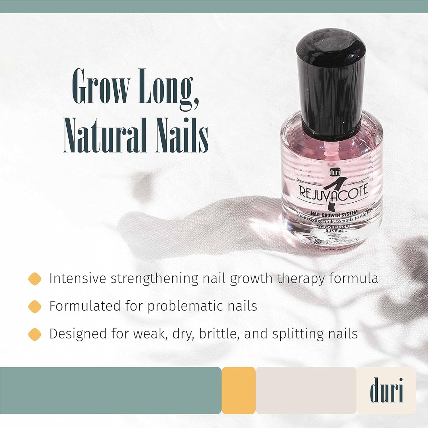 duri Rejuvacote 1 Nail Growth System - Original Maximum Strength Formula - Nail Strengthener and Nail Growth - Base and Top Coat - Pack of 3-0.45 fl. oz.