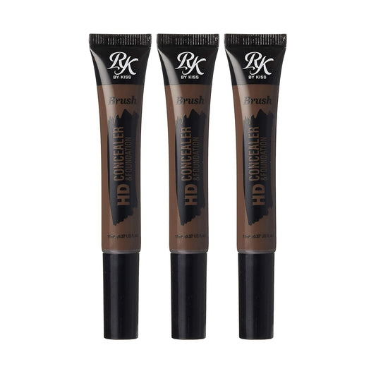 Ruby Kisses HD Brush Concealer & Foundation, Full Coverage, Color Correcting, Highlight, Contour 3 Pack (Mahogany)