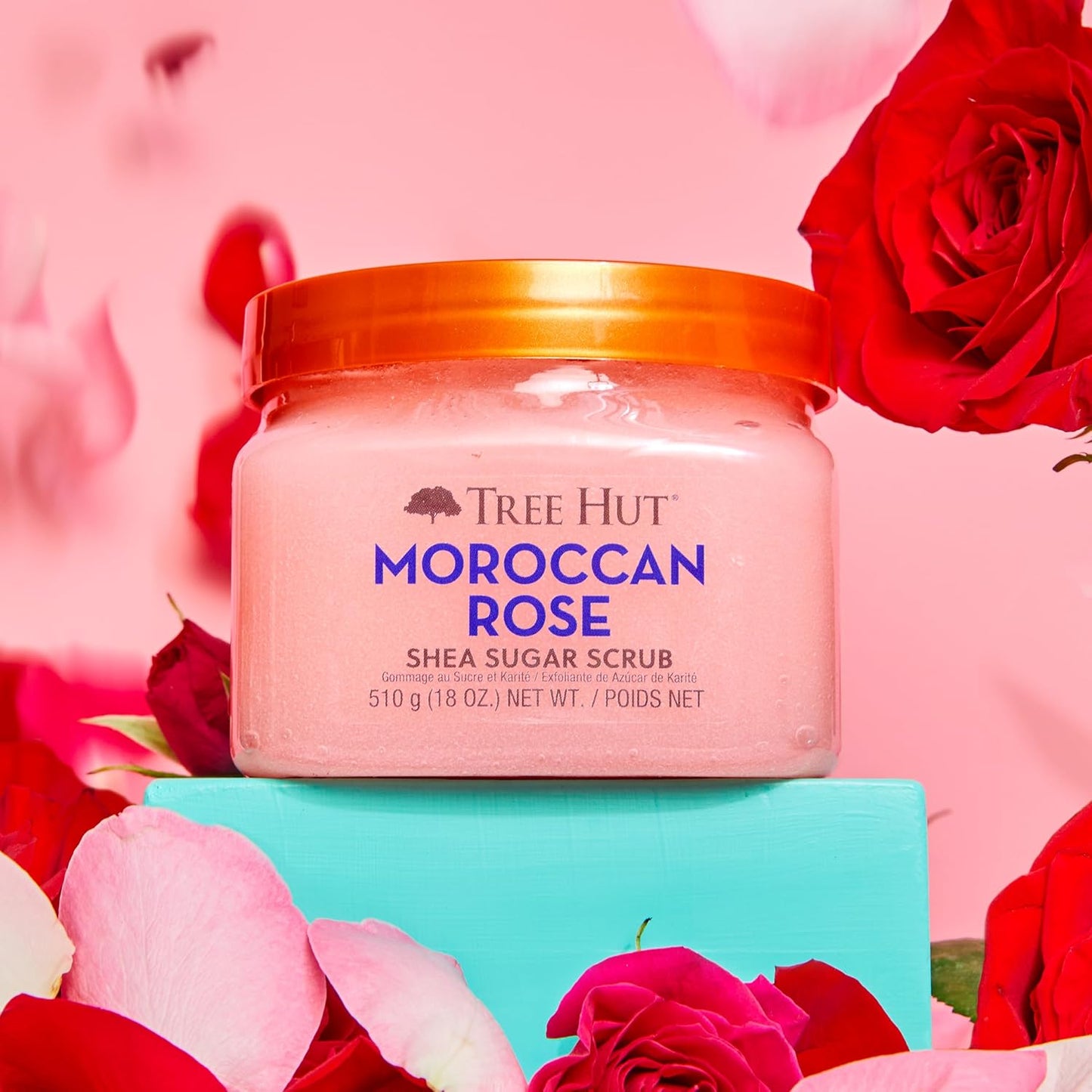 Tree Hut Moroccan Rose Shea Sugar Scrub | Exfoliating Body Scrub Removes Dead, Dry Skin for a Soft & Hydrated Feel | Nourishing Essential Body Care | 18 fl oz.