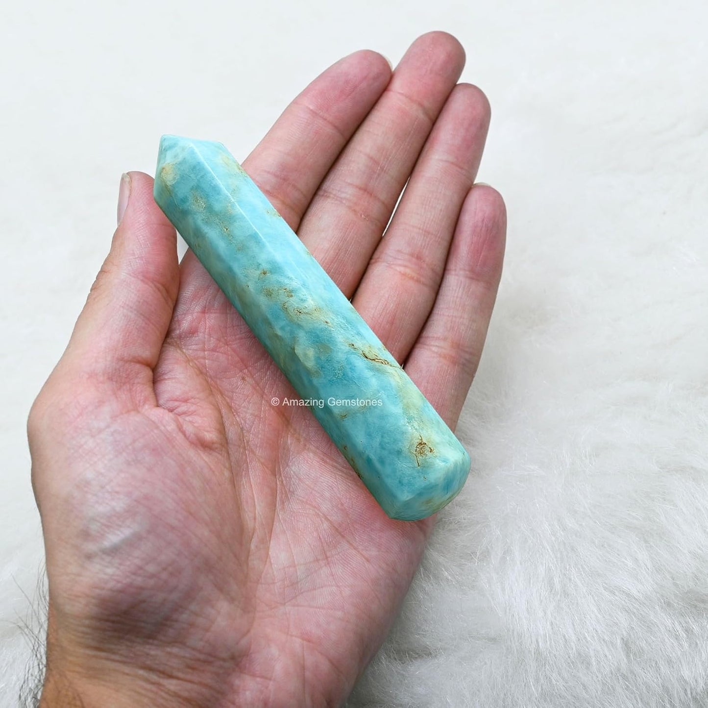 Amazing Gemstone Caribbean Calcite Crystal Wand Massage Stick - Pelvic Wand Gua Sha for Adults - Crystals and Healing Stones Massage Wands for Adults Gifts (Pointed)