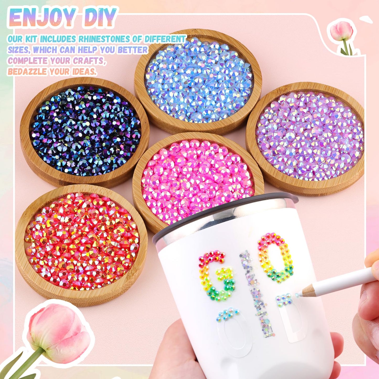 8000Pcs Resin Rhinestones with B7000 Jewelry Glue for Crafting, Multicolors 5mm Non Hotfix Flatback Gems, Bedazzling Crystal for DIY Crafts Clothing Tumblers Mugs Shoes Fabric Decor Nail Art